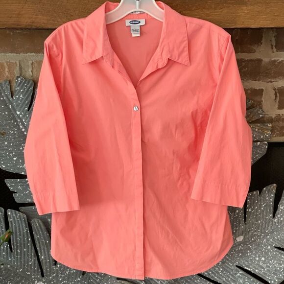 OLD Navy Perfect Fit Cotton/Lycra 3/4 Sleeve Button Front Blouse Size Large - Picture 1 of 2